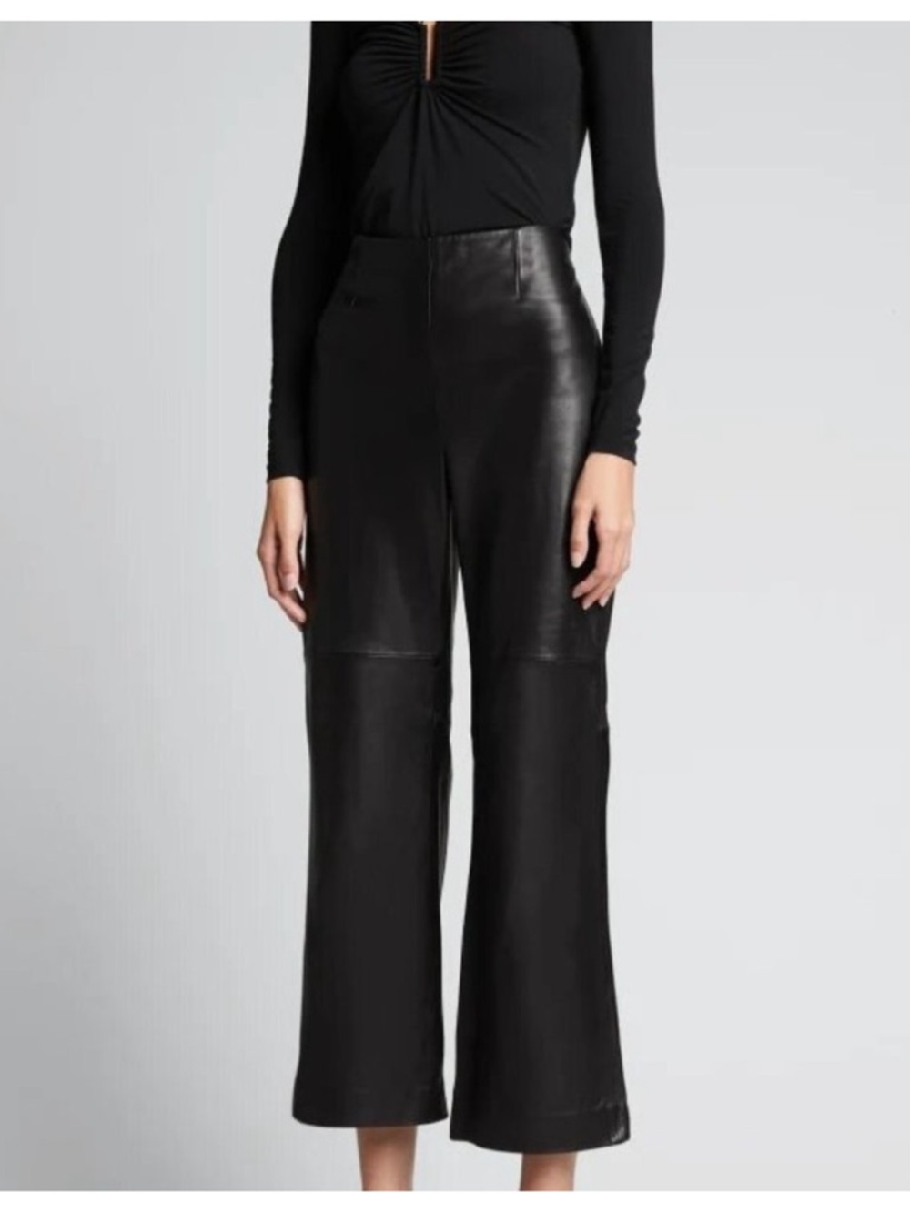 Rebecca Taylor Leather Flared Ankle Pants Women's 14 Black Lamb Leather Side Zip